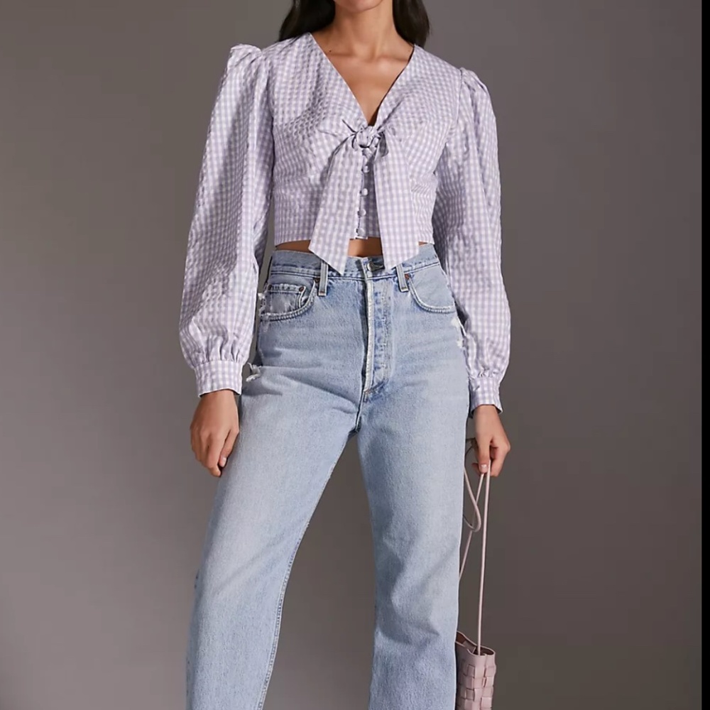 Anthropologie Maeve Cropped Gingham Blouse